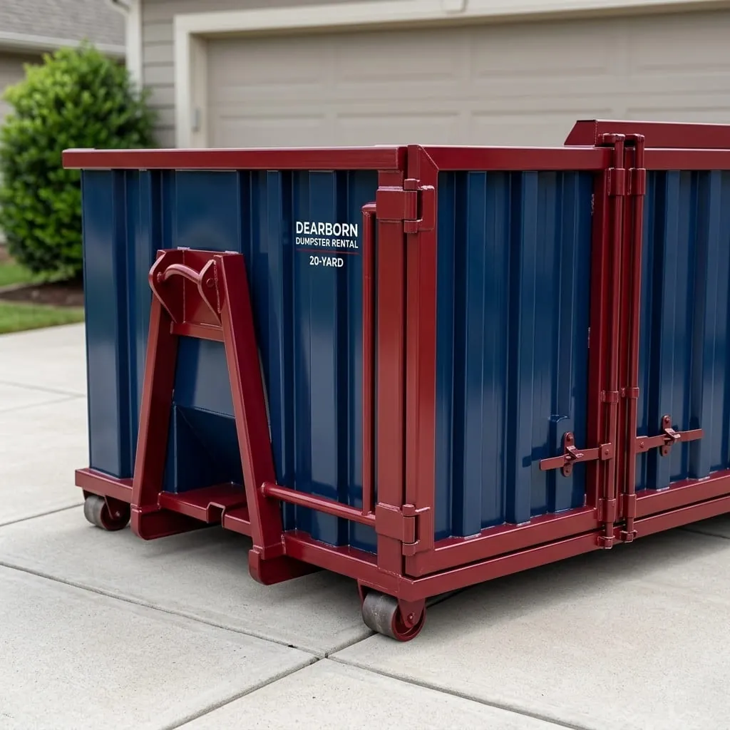 Open roll-off container ready for yard waste in Dearborn, Michigan